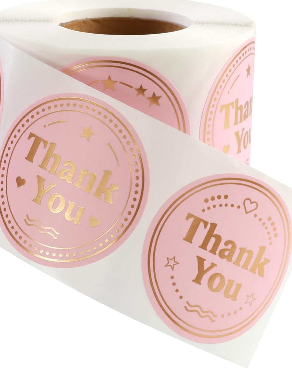 NEW!! 50 Pink with gold foil thank you stickers - 2 inch